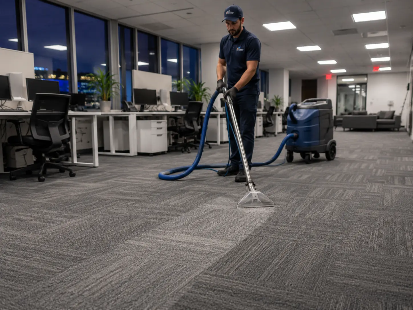 Tapis de bureau commercial fraîchement nettoyé