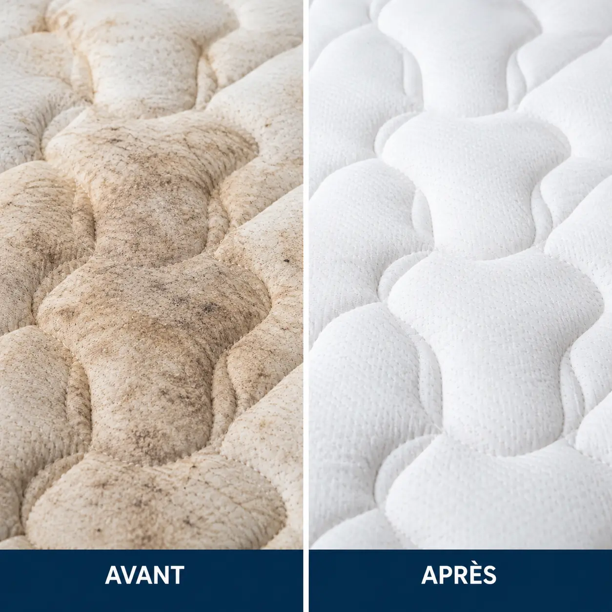 Comparaison avant et après nettoyage de matelas — exemple illustratif