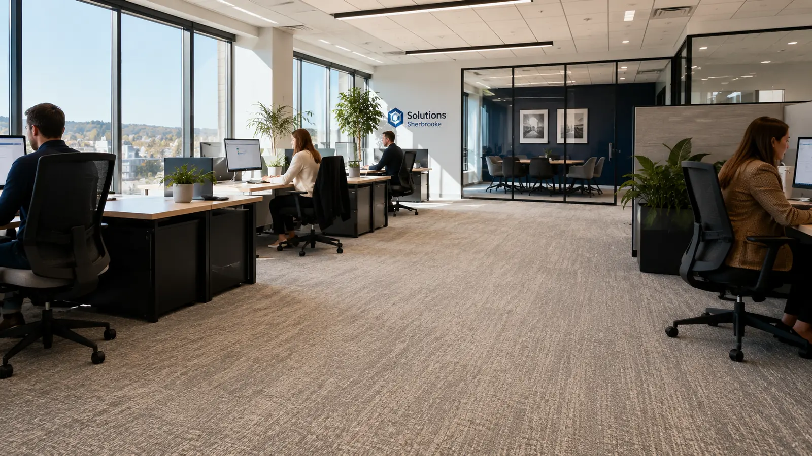 Bureau commercial moderne avec tapis nettoyé