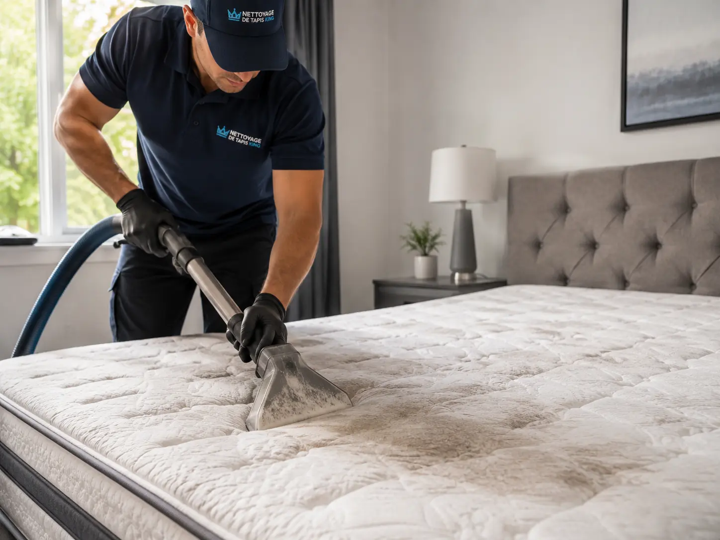 Nettoyage professionnel de matelas en cours